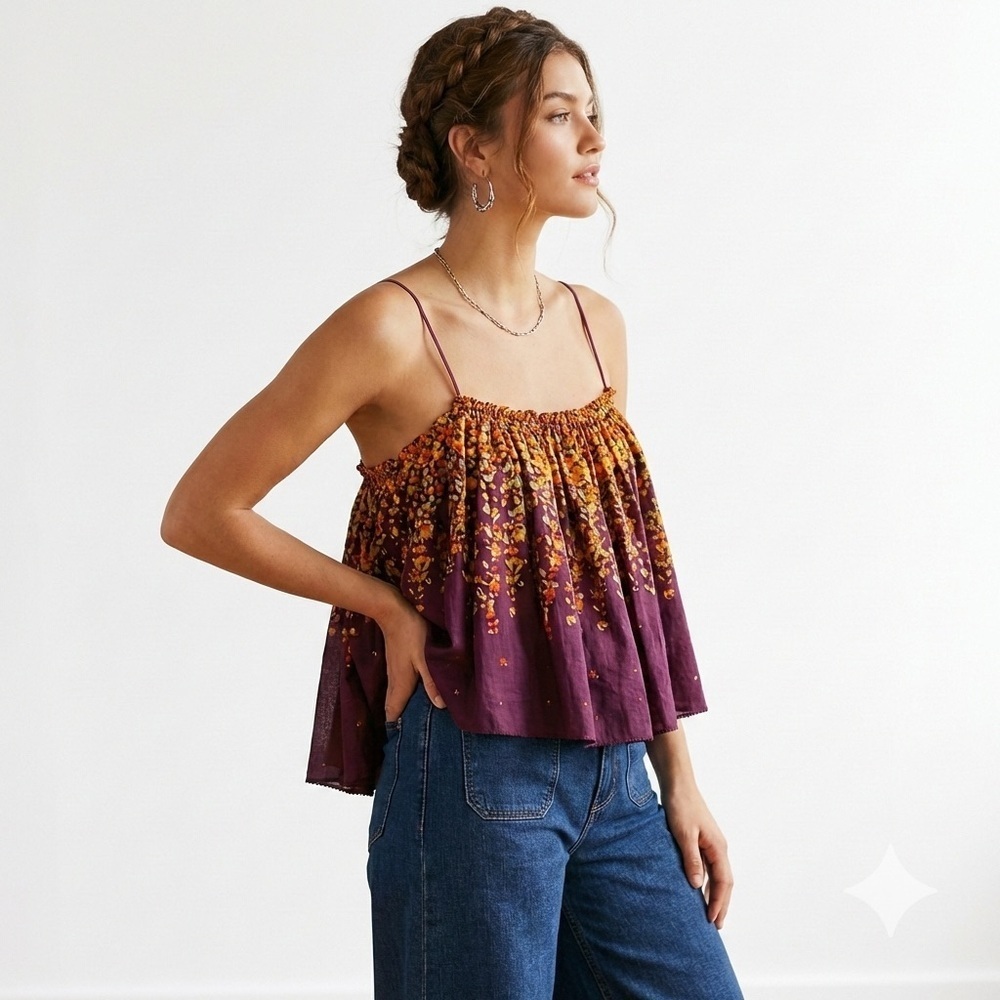 Free People Women’s Instant Crush Cropped Tank Smocked Floral M L